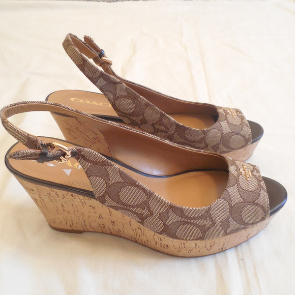 Coach Shoes - Coach Ferry Signature Sandals Heels Cork Wedge